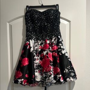 Floral Black and Red Kids Dress